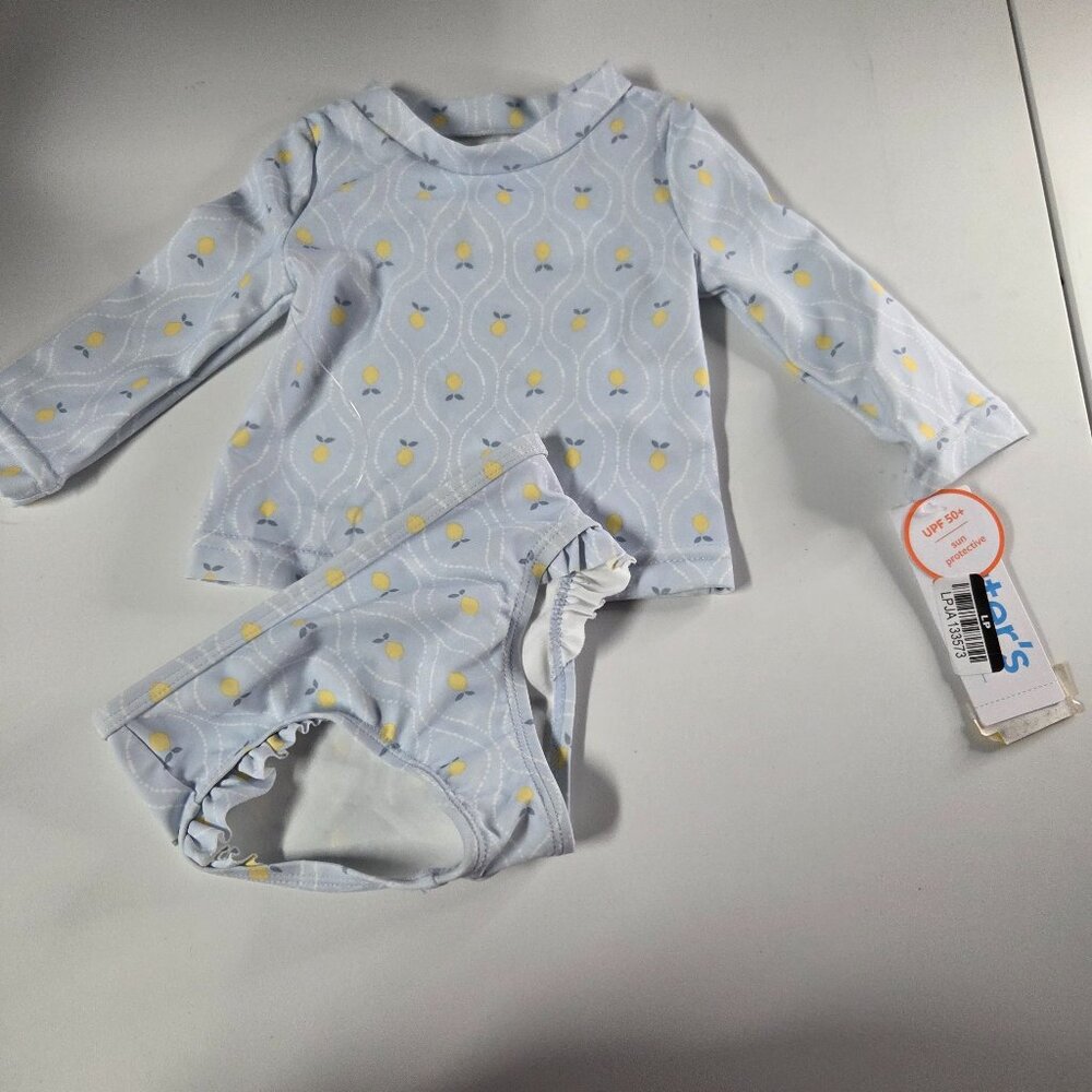 Carter's Just One You 2pc Light Blue With Lemon Print Rash Guard Swim Set, 3m